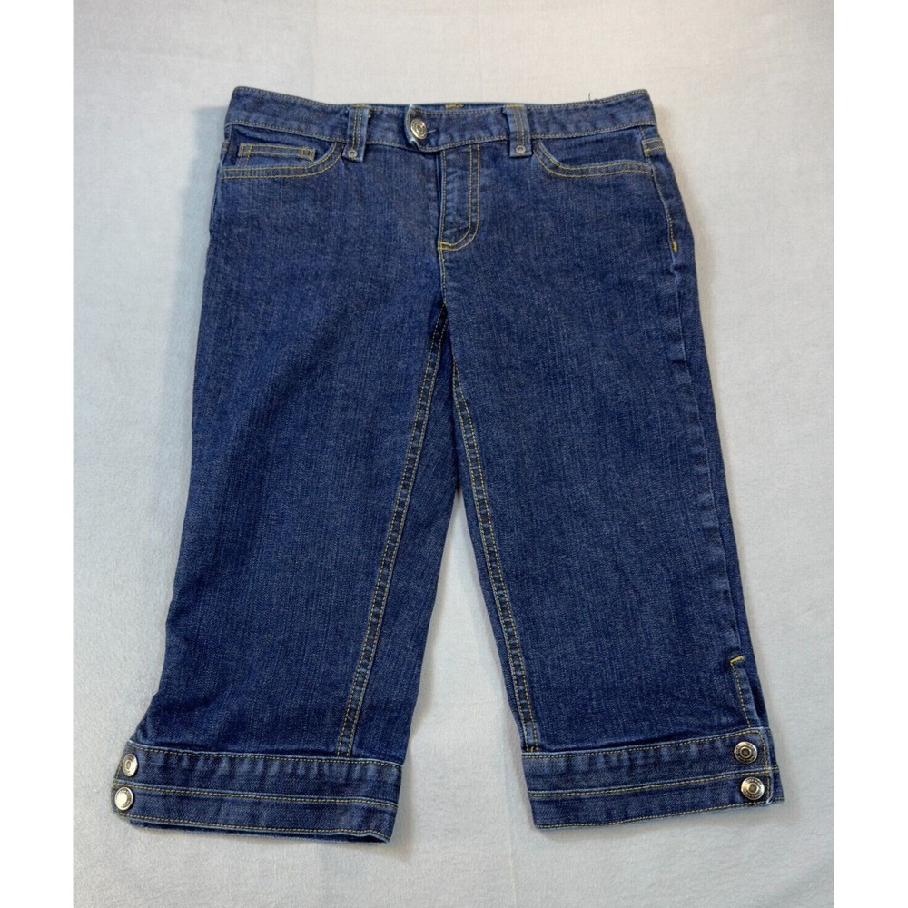 Ann Taylor Jeans Womens Sz 8 Modern Fit Lindsay Waist Crop Capri Button Tab